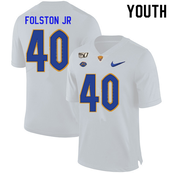 2019 Youth #40 James Folston Jr. Pitt Panthers College Football Jerseys Sale-White